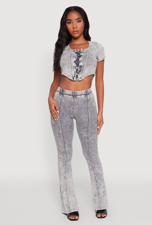 Mineral Wash Lace Up Detail Crop Top