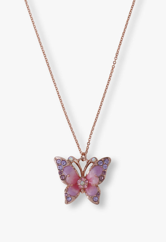 Pink & Lavender Butterfly Glow Necklace- Rose Gold